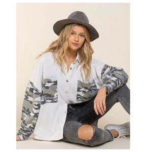 Copy - 𝅺BEIGE Cream Camo Oversized Shacket